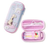 MOTIBACK 3D Giraffe Pencil Case for Kids Girls - Large Capacity School Pencil Box with Compartments, Multi-Layer Organizer for Pens & Stationery (Pink&Blue)