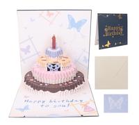 MOTIBACK 3D Pop Up Butterfly Cake Birthday Card - Handmade Greeting Card with Bonus Note Card & Envelope, Vibrant 3D Cake Design (5.71 inchx5.71 inch Folded),Blue