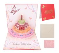 MOTIBACK 3D Pop Up Butterfly Cake Birthday Card - Handmade Greeting Card with Bonus Note Card & Envelope, Vibrant 3D Cake Design (5.71 inchx5.71 inch Folded),Red