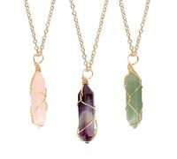 MOTIBACK 3Pcs Rose Quartz Necklace, Amethyst Hexagonal Pendant Necklaces, Healing Crystal Necklace, Adjustable Chain Necklace Natural Gemstone Jewellery Set Gifts for Women Men