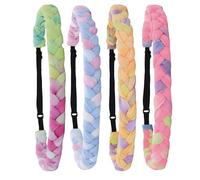 MOTIBACK 4 Pack Adjustable Braided Headbands - Rainbow Tie Dye Hair Bands for Girls 4-6, Kids & Women, Soft Stretch Fabric Hair Accessories