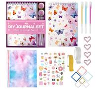 MOTIBACK 48Pcs DIY Journal Kit for Girls, Butterfly Notebook Journaling Kit for 6-12 Year DIY Scrapbook Photo Albums, Girls Diary Gift Set for Birthday Christmas Gifts, Gift Giving