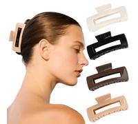 MOTIBACK 4PCS Soft Silicone Claw Hair Clips for Women, Solid Color Square Squishy Hair Claw Clip for Thick or Thin Hair, air Strong Hold Non-Slip Hair Claws Barrettes