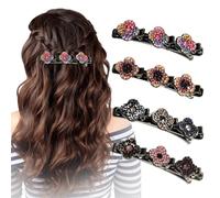 MOTIBACK 4pcs Sparkling Crystal Stone Flowers Hair Clips，Rhinestone Duckbill Clips,Colorful Side Bangs Clips Double Layer 3 Mini Hair Clips Accessories for Girls Women