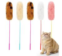 MOTIBACK 5pcs Rabbit Fur Cat Wand Toys, 35cm Interactive Cat Teaser Sticks for Indoor Cats, Soft Feather Toy for Play & Exercise, Cat Fishing Rod Toys Set