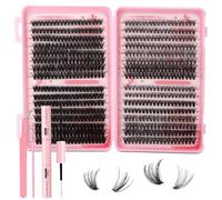 MOTIBACK 640 Clusters DIY Lash Clusters Kit, 10-16mm 50-100D Curl Individual False Eyelashes with Professional 3PCS Pink Tools for Custom Volume