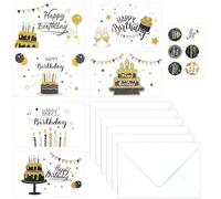 MOTIBACK 6PCS Birthday Cards with Envelopes - Elegant DIY Decoration Craft Black Gold Design Greeting Card, Recycled Paper Handmade Cards for Women, Mom, Daughter & Sister (Assorted Designs)