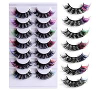 MOTIBACK 7 Pairs Colored False Eyelashes - 14PCS 3D Mink Faux Lashes with Vibrant Tips, Fluffy Volume Strip Lashes Cat Eye for Cosplay Makeup & Blogger Artists