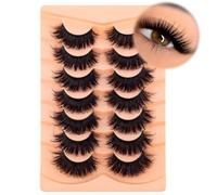 MOTIBACK 7 Pairs Thick False Eyelashes,Wispy Natural Look Fake Eyelashes,Cat Eye Faux Mink Fluffy Strip False Lashes,Fox Eye Lashes Extension D Curl Set for Women