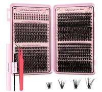 MOTIBACK 737pcs Natural Mixed Volume Lash Book, 9-16mm Cluster Lashes Kit with Lash Glue & Tweezers, DIY Eyelash Extension Kit for Wispy to Full Russian Volume
