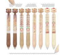 MOTIBACK 8PCS Pudding Bear Themed Erasable Pen - 0.5mm Fine Tip Black Ink Pens - Cute Animal Fun & Functional Gel Pens with Eraser Nib for School, Office & Art