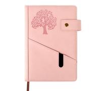MOTIBACK A5 Notebook, Macaron Colour Tree of Life Journal with Card Pocket, Lined Pages, Snap Fastener Closure, Pen Loop & Ribbon, 14.5x20.1cm Notepad for Work, Notes, Diary(Coral Pink)