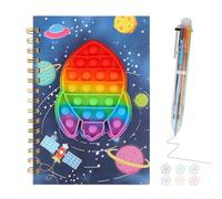 MOTIBACK A5 Silicone Decompression Coil Notebook with Pen - Rocket Spacecraft Design, 80 Pages, 8.26"x5.7" Fidget Pop Journal for Kids, Boys Gift Ideas Age 6-12, Stress Relief Toys & Writing Diary
