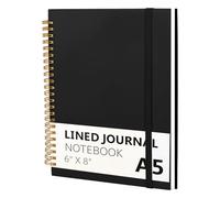 MOTIBACK A5 Spiral Notebook, 152 Pages College Ruled Hardcover Journal for Writing, Work Notebooks with Inner Pocket, Planner Book for Women & Men (Black)