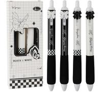 MOTIBACK Ballpoint Pen Set with Bow Design, 0.5 mm Tip, Quick-drying Black Ink and Soft Rubber Grip for Office, School and Children, 4 Pieces in Black and White
