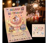MOTIBACK Birthday Card, 3D Pop Up Cake Card - Handmade Pet Doodle Design with Musical & Glowing Features, Yellow Happy Birthday Card for Women, Men, Kids (Includes Envelope)