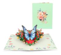 MOTIBACK Butterflies Flowers Birthday Cards for Women, Mothers Day Cards Pop Up, 3D Gift Card for Her Mum, Grandma Wife Daughter Her Girl Sister Green