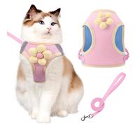 MOTIBACK Cat Harness and Lead Set, Escape Proof Kitten Harness with Leash, Adjustable Soft Mesh Vest with Cute Flower Design, Reflective Strips for Small Cats Walking, Pink- M