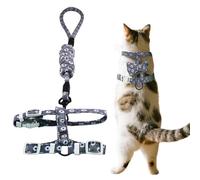 MOTIBACK Cat Harness and Leash Set - H-Shape Escape-Proof Soft Nylon Vest Harness with Adjustable Straps for Medium Cats, Grey Floral Print (Size M)