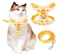 MOTIBACK Cat Harness and Leash Set with Happy Duck Pattern, Escape-Proof Adjustable Kitten Harness, Breathable Mesh with Reflective Strips for Kitty, Puppy, Bunny Walking & Training