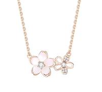 MOTIBACK Cherry Blossoms Necklace, Pink Sakura Necklace for Women, Simple, Stylish, Versatile and Cute Double Cherry Blossom Design Pendent Gift for Her Mom Daughter Friends