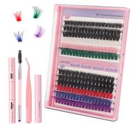 MOTIBACK Colored Lash Clusters 210Pcs, 80D & 100D Mixed, 10-18mm Lengths, Pink Lash Removal 4-in-1 Kit, Colorful DIY Eyelash Extensions