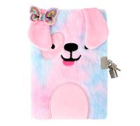 MOTIBACK Colourful Puppy Creative Password Fluffy Notebook,Tie-Dye Diary with Lock and Key for Writing and Drawing, Fuzzy Secret Journal Gift for Kids Girls Christmas Stocking Stuffers（Violet）