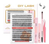 MOTIBACK DIY Cluster Lashes Kit - 12 Trays of 30D & 40D Wispy Individual Eyelashes Extension Set with Glue, Remover & Tweezers for Beginners