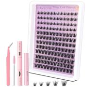 MOTIBACK DIY Manga Lash Clusters Kit - Wispy Natural D Curl Individual Eyelashes 10-16mm with Pink Tools & Lash Bond Seal for Anime Inspired Looks