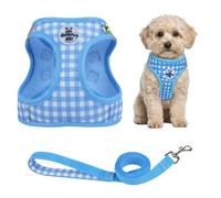 MOTIBACK Dog Harness and Leash Set, Reflective Plaid Step-in Puppy Harness, Soft Mesh Breathable No Pull Pet Harness for Small Dogs (Blue, S)