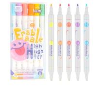 MOTIBACK Double-Ended Erasable Highlighters, 5-Pack Pastel Assorted Colours with Chisel Tips, Smudge-Free Highlighter Pens for Bible Journaling, School Supplies & Office Use
