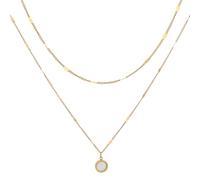 MOTIBACK Double Layer Shell Circle Necklace for Women, Dainty Gold Plated Shell Pendant | Non Tarnish Long Gold Chain, Elegant Ladies Love Beach Jewelry Gift