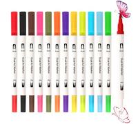 MOTIBACK Dual Tip Colouring Pens, 0.4 mm Tip Watercolour Markers Pens, Colouring Pens for Coloring Book Drawing Rendering Calligraphy Scrapbooking Painting Art Supplies (12 Colors)