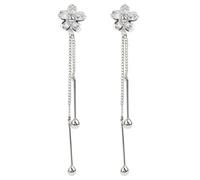 MOTIBACK Five-Petal Flower Silver-Plated Copper Stud for Women, Lightweight Hypoallergenic Earrings, Versatile for Daily Wear & Matching Silver Chain Earring, 12g