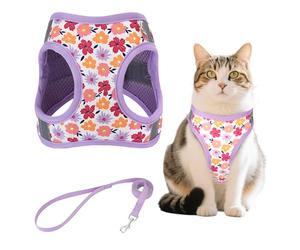 MOTIBACK Floral Design Cat Harness with Leash,Adjustable Escape-Resistant Vest Harness for SmallFelines, Purple (xS/s Sizes) (s)
