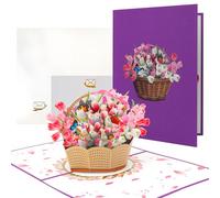 MOTIBACK Flower Basket Pop up Card,3D Tulip Flower Cards for Birthday, Mother's Day, Thanksgiving Day, Get Well, Anniversary,Congratulations Gifts