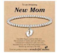MOTIBACK Footprint Charm Steel Bead Bracelet Gift Set for Women - Silver Bracelet with Greeting Card, Baby Shower Gifts for Mum to Be, New Mum, Pregnancy Gifts