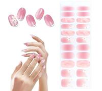 MOTIBACK Gel Nail Stickers, 22 Pcs Cute Flower Pink Gel Nail Wraps, No Needed Any UV Light, Easy to Apply, Long Lasting
