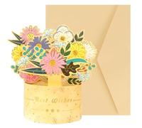 MOTIBACK Gold Foil Flower Greeting Cards with Envelopes,Elegant Multicolor Floral with Gold Foil Borders Design,Bouquet Ornamen for Birthday Formal All Occasion Cards(Yellow)