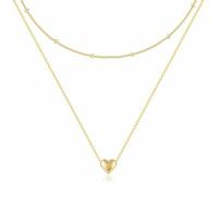 MOTIBACK Gold Heart Necklace, Dainty Double Chain Necklace with Gold Heart Pendant, Layered Necklace for Women Girls, Simple Jewellery Gifts for Prom Wedding Daily