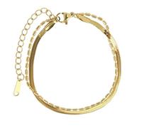 MOTIBACK Golden Double Layer Bracelet, Snake Chain + Cylinder Beads Design, Adjustable Length (6.49 inches + 1.96 inches Extender), Elegant Women's Jewellery for Daughter, Sisters, Girlfriend