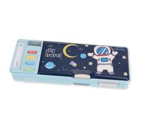 MOTIBACK Interactive Pencil Case with Calendar and Sharpener, Dual Compartment Organiser with Timetable Slot, Cute School Supplies for Kids and Students, Astronaut