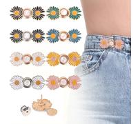 MOTIBACK Jeans Waist Tightener - Adjustable Jeans Button Pins, Waist Knots for Jeans, No-Sew Removable Waistband Tightener Clips Metal Daisy Pins, Instant Fit Jeans