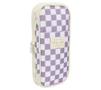 MOTIBACK Large Capacity Checkerboard Telescopic Pencil Pouch, Cute Pen Case for Teens Girls Students Back to School Stationery Storage (Purple)