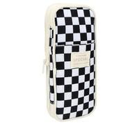 MOTIBACK Large Capacity Checkerboard Telescopic Pencil Pouch, Cute Pen Case for Teens Girls Students Back to School Stationery Storage (Black)