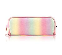 MOTIBACK Large Capacity Pencil Case, Rainbow Colors Pencil Pouch with 3 Compartment, Big Storage School Supplies Organizer, Glitter Makeup Bag for Girls Women Travel Business Office