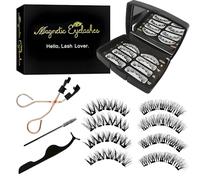 MOTIBACK Magnetic Eyelash Kit - 4 Pairs Natural Look False Lashes with Eyelash Curler, 8PCS Reusable No Glue Magnetic Lashes for Beginners (3D Effect, Waterproof)