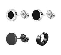 MOTIBACK Mens Black Earrings - 4Pcs Round Black Stainless Steel Stud Earrings for Men and Women, Fashion Jewelry Gifts for Couples Dating