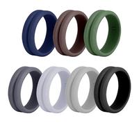 MOTIBACK Mens Rings 7-Pack Silicone Wedding Bands for Men - Durable Silicone Wedding Rings for Men with Groove Design, Comfortable Fit Skin Safe Rubber Rings Assorted Sizes 9