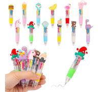 MOTIBACK Multicoloured Pens, 12 PCS Pens for Kids 4-Color Fun Cartoon Mini Retractable Ballpoint Pen, 4 in 1 Multi Coloured Pen All in One，Party Bag Fillers for Kids Class School Supplies